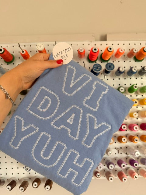Washed Denim 'Vi Day Yuh" Tee
