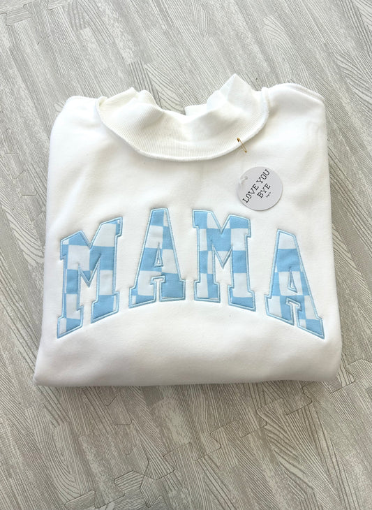 BLUE CHECK MAMA MOCK NECK