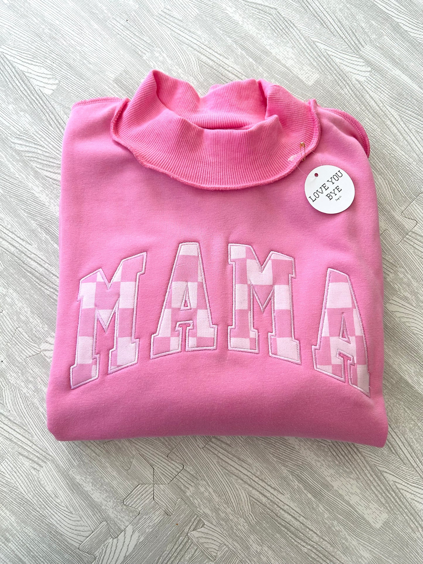 PINK CHECK MAMA MOCK NECK