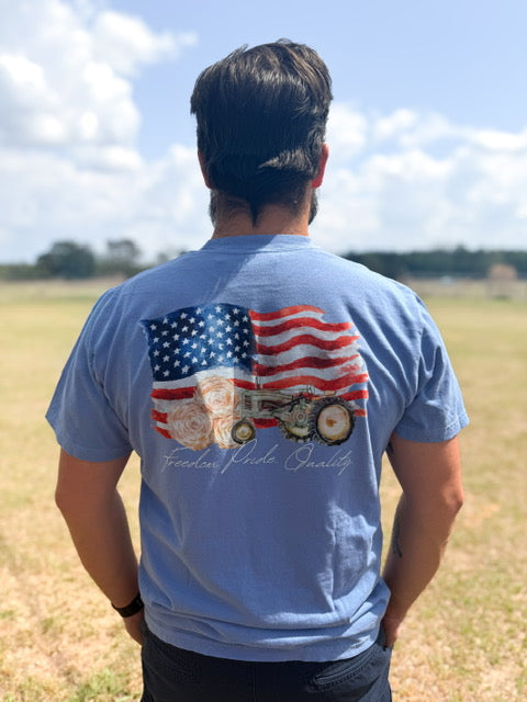 Washed Denim Watercolor Flag Tee